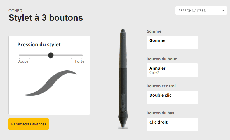 Réglage stylet 3 boutons